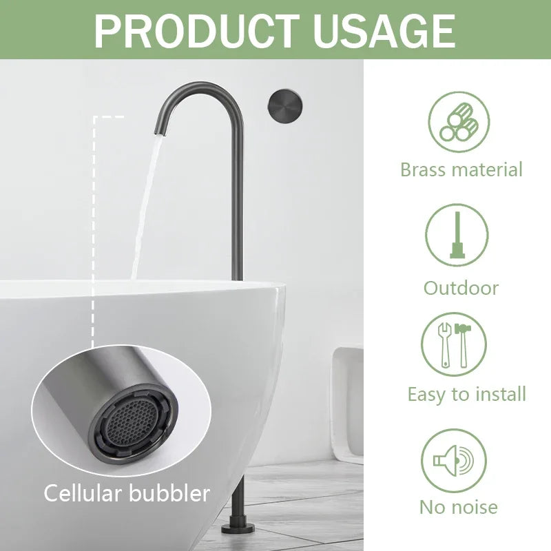 Floor Standing Bathtub Faucet Brass Body Hot Cold Mixer with Handle Rose Gold Independent Faucet Chrome Grey Black