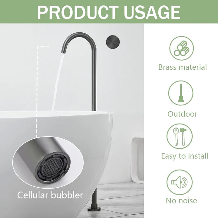 Floor Standing Bathtub Faucet Brass Body Hot Cold Mixer with Handle Rose Gold Independent Faucet Chrome Grey Black