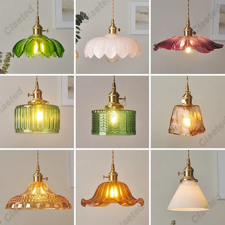 IWHD Modern Copper Glass LED Pendant Lamp Switch Living Room Bedroom Green Amber White Nordic Hanging Lights