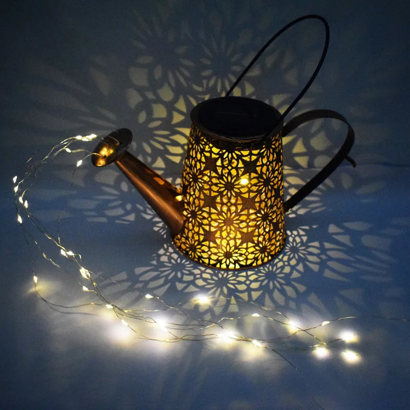 Solar Watering Can Light Hanging Kettle Lantern Light Waterproof Garden Decor