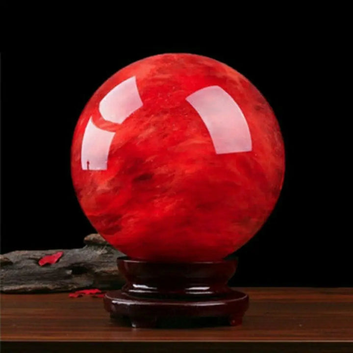 10CM Natural Rare Red Smelting Stone Energy Saving Quartz Crystal Ball Home Office Decoration Natural Cutting Polished Wand 1PC