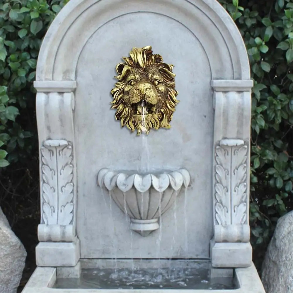Fountain Spout Lion Pool Sprayer Fountain Natural Resin Water Fountain Ornaments Water Garden & Pond Decor Sprinkler Wall Art