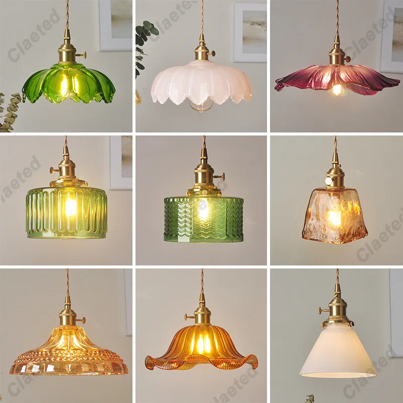 IWHD Modern Copper Glass LED Pendant Lamp Switch Living Room Bedroom Green Amber White Nordic Hanging Lights