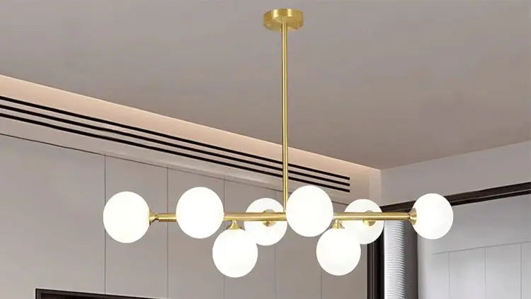 Modern Chandelier Pendant Light 8-Lights Gold & White Glass Pendant Lighting Globe Dining Light Fixture for Living Room Kitchen