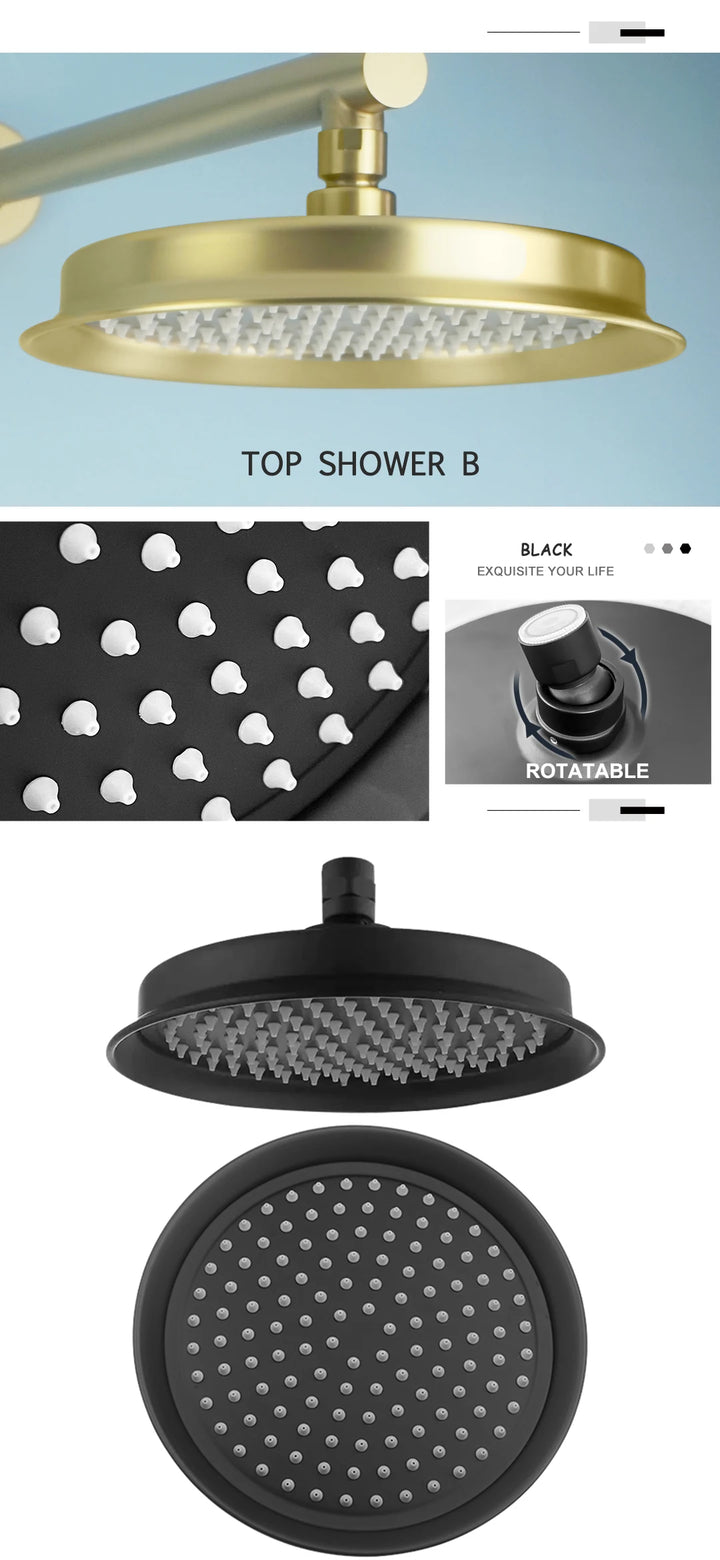 Brass Golden Rainfall Shower Head Rose Gold Handheld Shower Bathroom