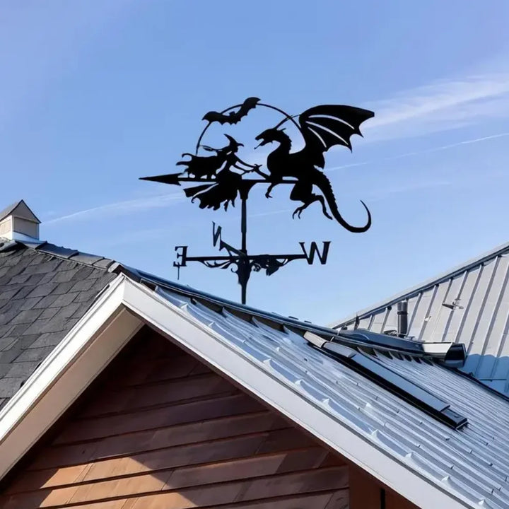 Weathervane, Metal Outdoor Garden Ironwork, Roof Courtyard Garden Decoration, Creative Furniture Chicken, Witch, Housewares New