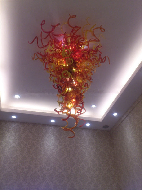 Red Diamond Glass Chandeliers Long Chain Hand Blown Glass Vintage Hanging Pendant