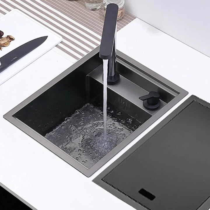 Nano Hidden Bar Kitchen Sink Black Folding Faucet Mini Small Single Bowl Wash Basin Stainless Steel Soap Dispenser Accessories