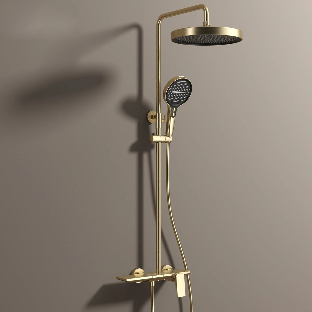 Brushed Rose Gold Piano Bathroom Shower Set Brass Hot Cold Bathroom Mixer Faucet Rain Shower Head Hot Cold Piano Shower System