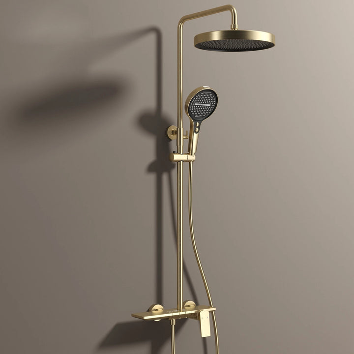 Brushed Rose Gold Piano Bathroom Shower Set Brass Hot Cold Bathroom Mixer Faucet Rain Shower Head Hot Cold Piano Shower System