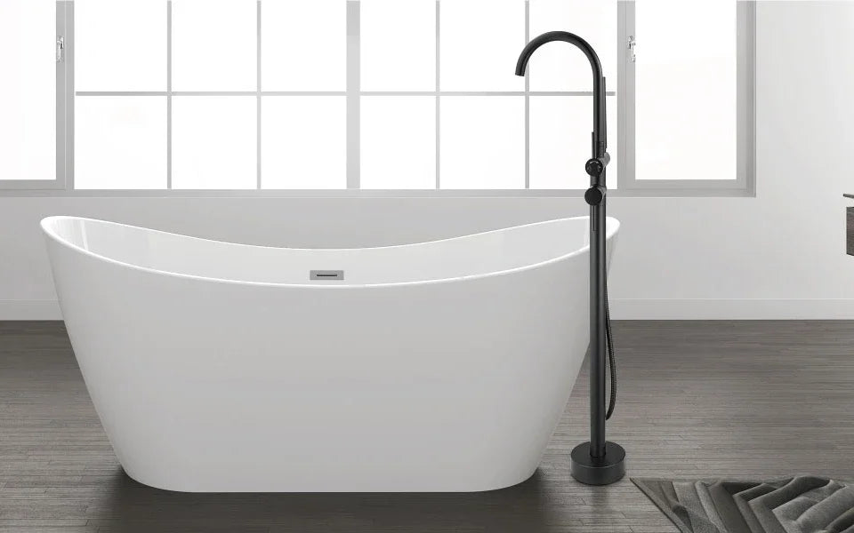 Rose Gold/Brushed Grey Floor Mount Bathtub Faucet Bathroom Bath Water Mixer Tap Faucets Double Handles with Hand Shower Brass