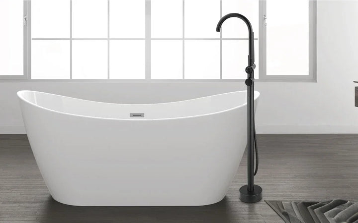 Rose Gold/Brushed Grey Floor Mount Bathtub Faucet Bathroom Bath Water Mixer Tap Faucets Double Handles with Hand Shower Brass