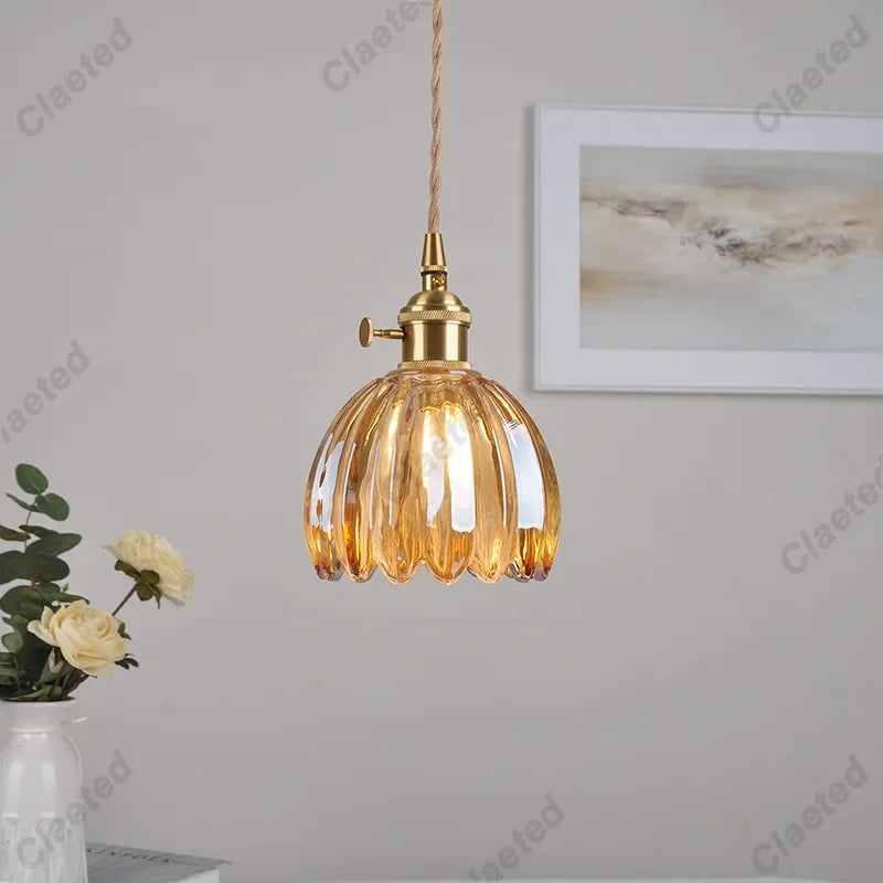 IWHD Modern Copper Glass LED Pendant Lamp Switch Living Room Bedroom Green Amber White Nordic Hanging Lights
