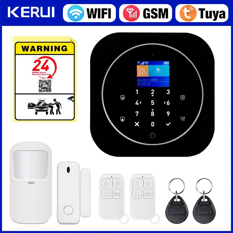 KERUI Tuya Smart Home Alarm System Kit G12 WiFi 2G GSM Home Security System with Door / Motion Sensor Smart Life Remote Control