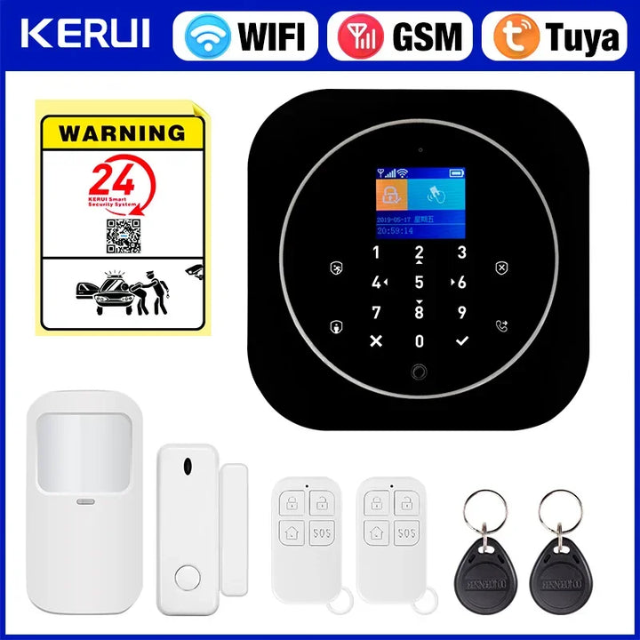 KERUI Tuya Smart Home Alarm System Kit G12 WiFi 2G GSM Home Security System with Door / Motion Sensor Smart Life Remote Control