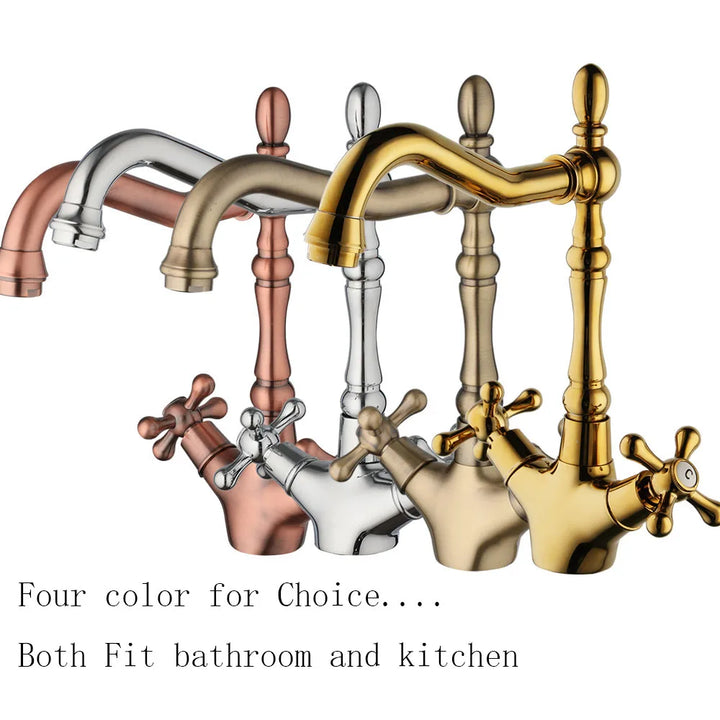 ZAPPO Kitchen Sink Faucet Polish Chrome Double Cross Handle Mixer 360° Swivel Spout Kitchen Faucets Tap Hot and Cold Water Taps