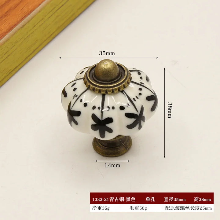 Pure Hand-painted Garden Ceramic Pumpkin Pull Hand-painted Classic Handle Drawer Cupboard Closet Door Single Hole