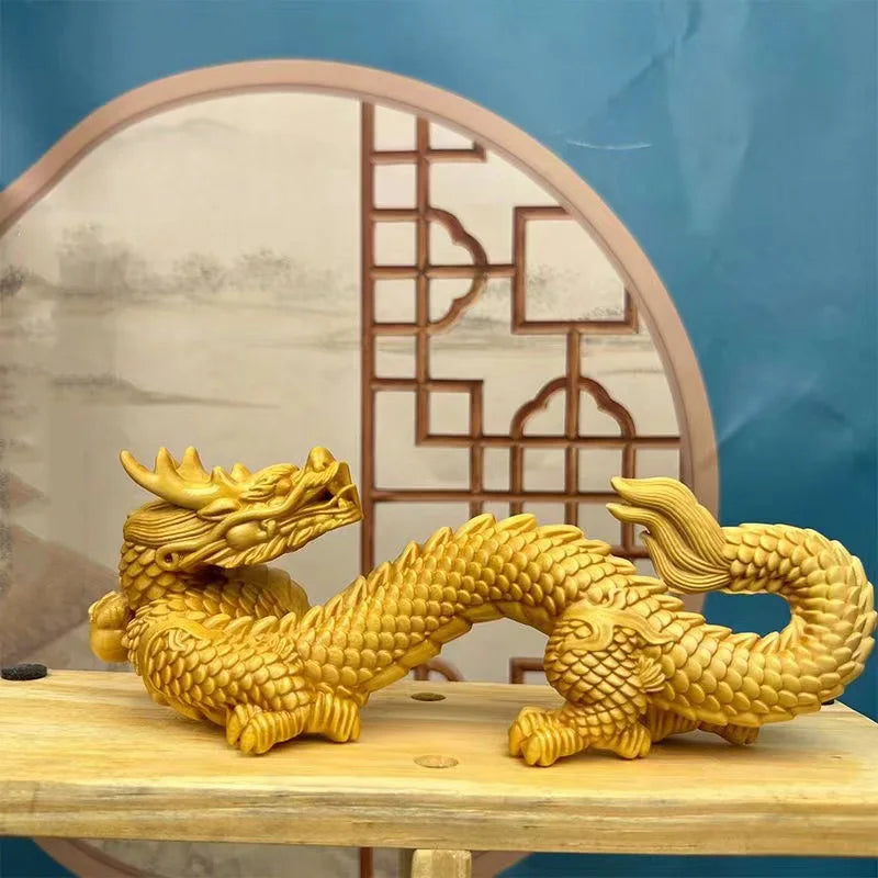 Natural Wood Shenlong  Statue  Chinese Auspicious Beast，Solid wood Carving
