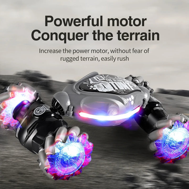 4WD stunt remote control car LED lights watch induction twist music 360° rotation off-road climbing children's toys Holiday gift