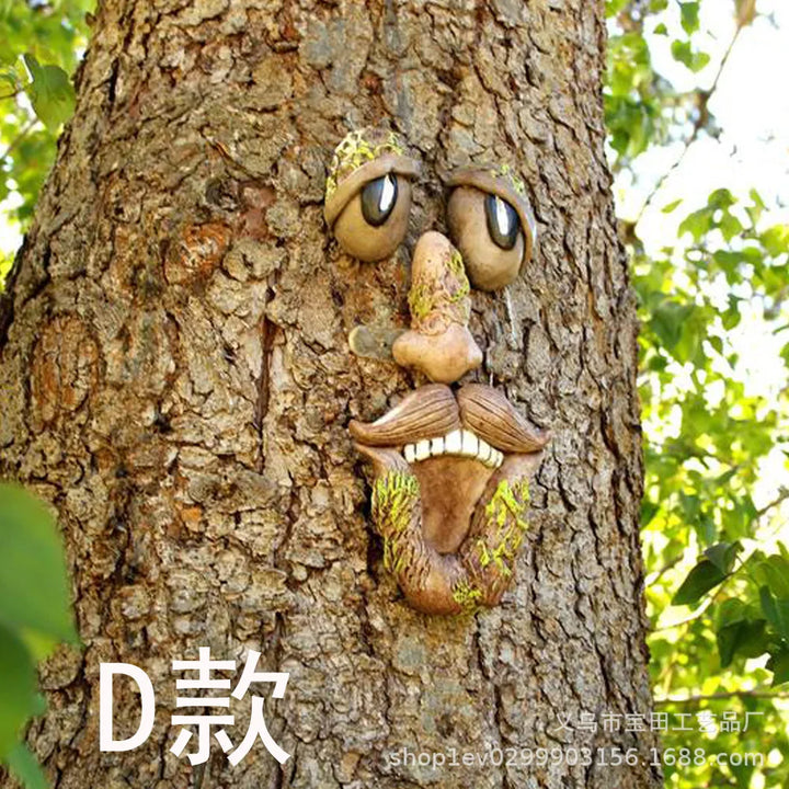 Whimsical Tree Face Resin Statue, Tree Hugger Decor with Bark Texture, Weatherproof Outdoor Garden Yard Ornament, Creative Tree
