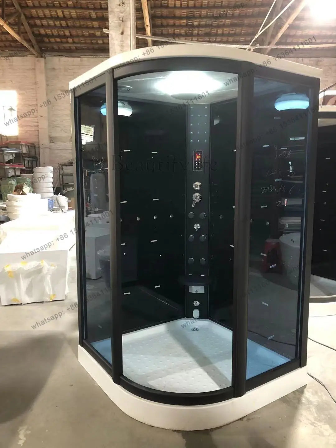 Arc fan swing door overall intelligent luxury steam sauna shower room waterproof wet and dry separation