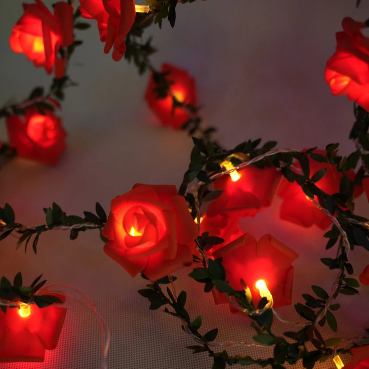 1PC 20/40 LED Rose Flower String Lights Battery Powered Flower Rose Night Lamp For Wedding Valentines Day Party Garland Decor