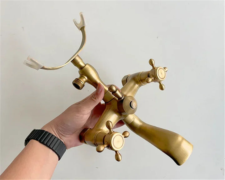 Antique Bathtub Shower Faucet Set Wall Mounted Black Bath Shower Faucet Bathroom Cold and Hot Bath and Shower Mixer Taps Brass