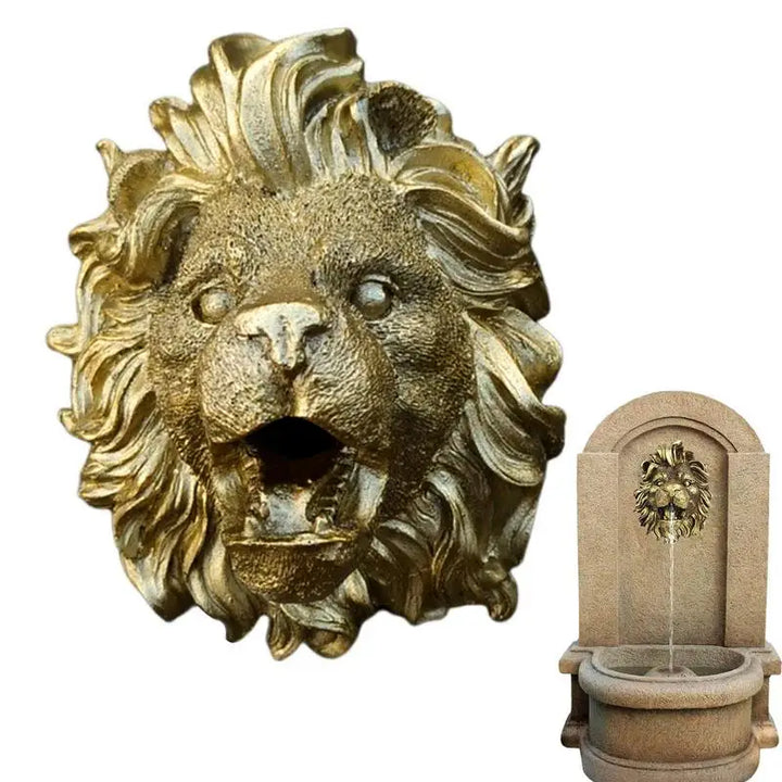 Fountain Spout Lion Pool Sprayer Fountain Natural Resin Water Fountain Ornaments Water Garden & Pond Decor Sprinkler Wall Art