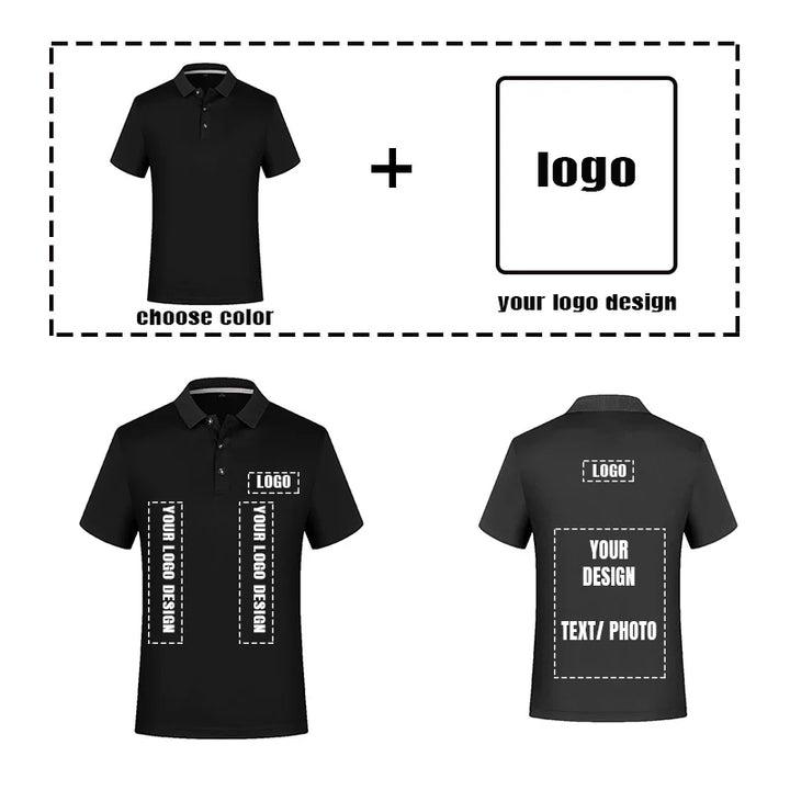 custom logo Summer New Men Polo Shirt  Short-sleeved Casual Solid Tops Custom Printing Your Own Design Photo or Logo Women Polos