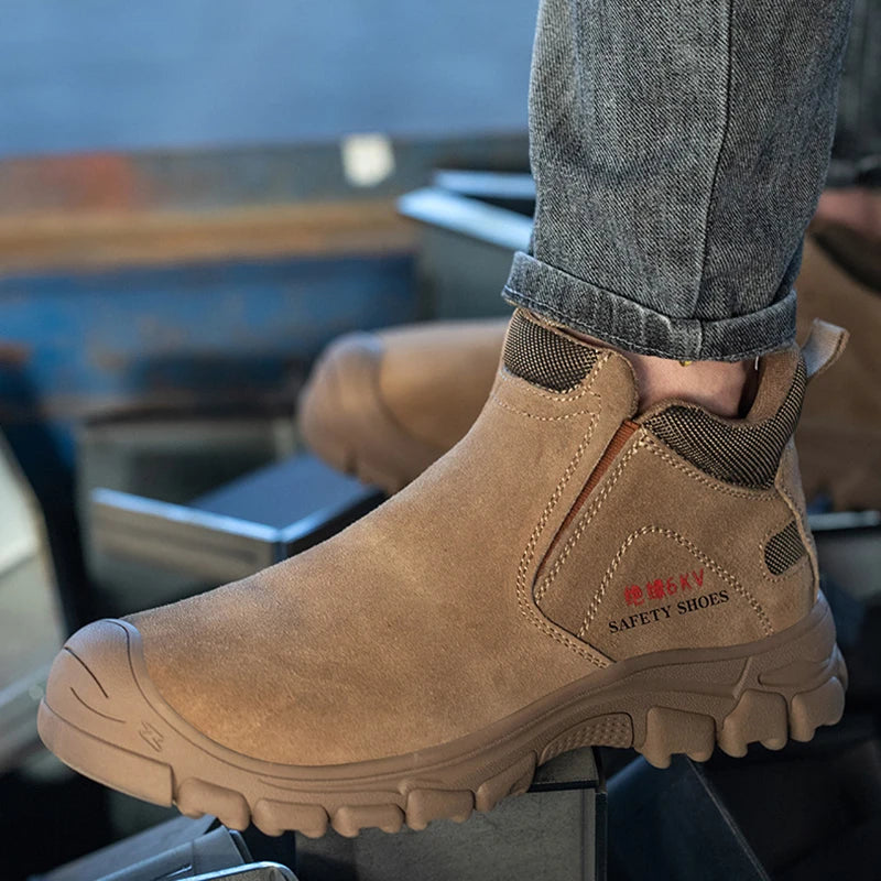 Slip on Mens Boots Comfortable Work Shoes Safety Shoes With Steel Toe Cap Anti-smash Sneakers Puncture-Proof Indestructible Shoes H-1
