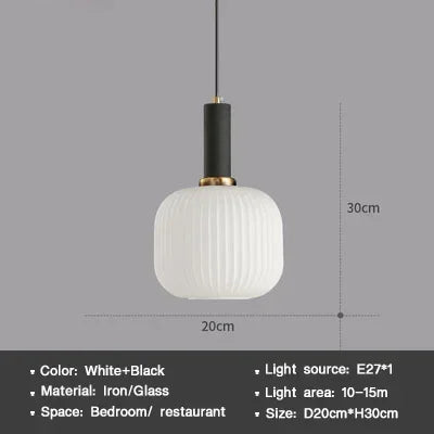 DINDALLED Striped Glass Pendant Light Nordic Vintage Chandelier for Dining Kitchen Island Hanging Lamp Lighting Decor