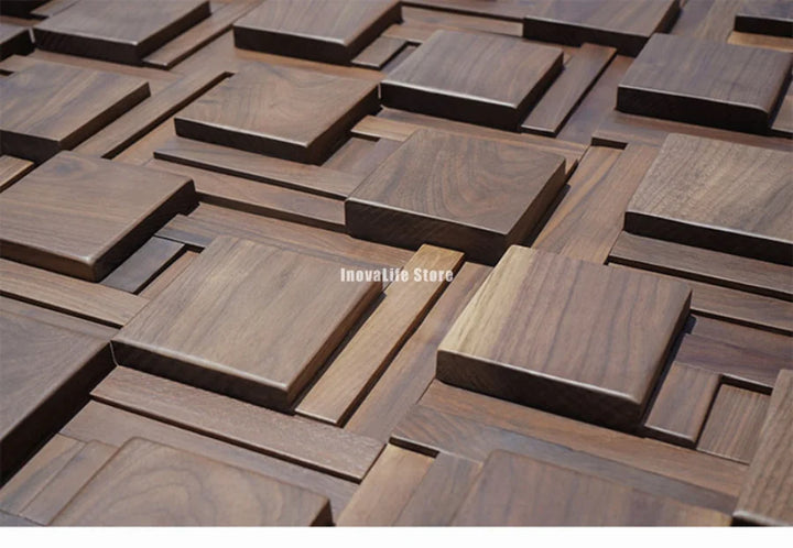 Black Walnut Wall Decoration Art Acoustic Diffuser Panel Solid Wood Mosaic Tile Sofa TV Mosaic Background Wall Stickers