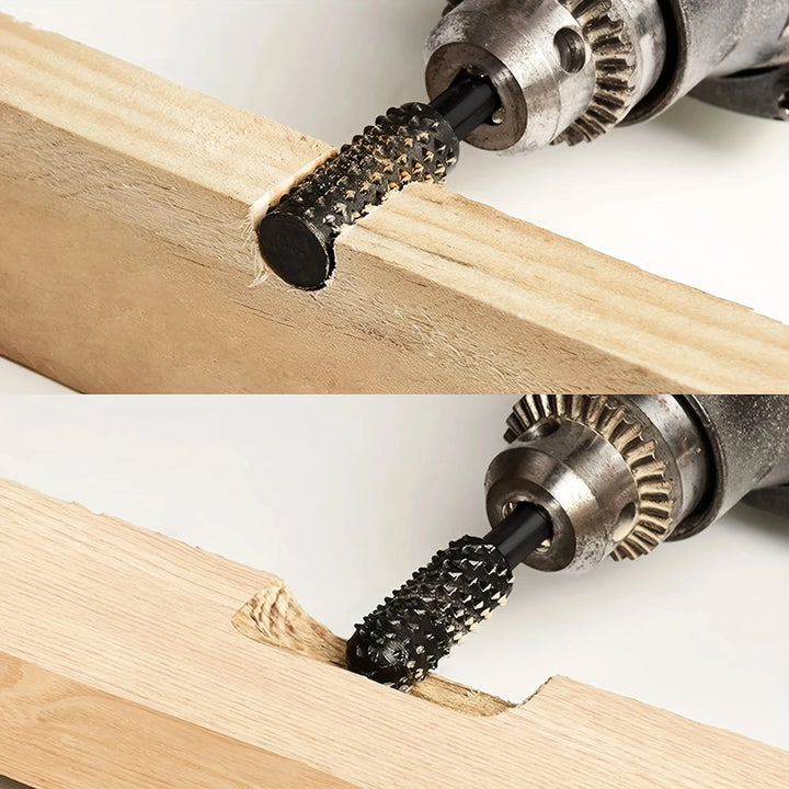 Wood Carving File Rasp Drill Bit, 1/4" 6mm Rotary Rasp Drill Bit Set, Woodworking Rotating Embossed Chisel Shaped Shank Tool