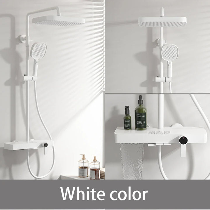 Hot Cold Piano Bathroom Shower System Set Brushed Rose Gold Waterfall Bathroom Faucet Rainfall Piano Bathroom Shower Set