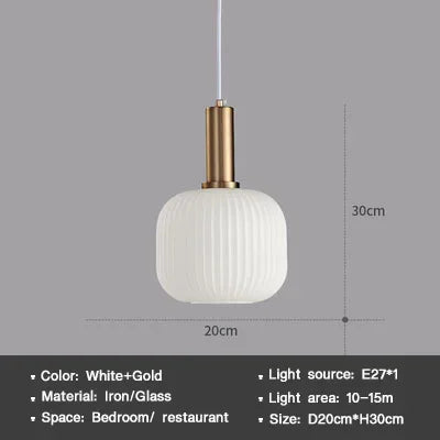 DINDALLED Striped Glass Pendant Light Nordic Vintage Chandelier for Dining Kitchen Island Hanging Lamp Lighting Decor