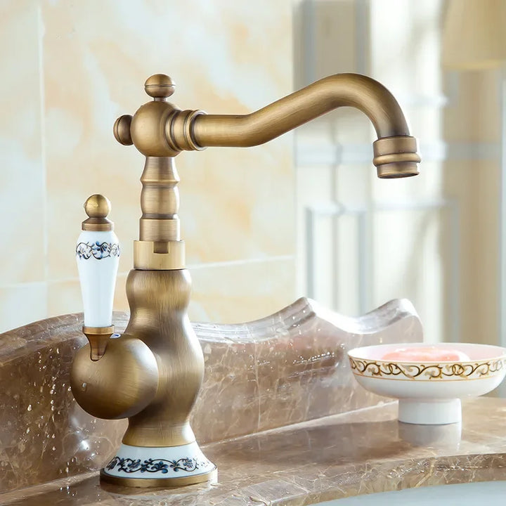 Bathroom Faucets Antique Bronze  for Kitchen Cold and Hot Water Basin Mixer Tap with Ceramic Single Handle Sink Tap Crane
