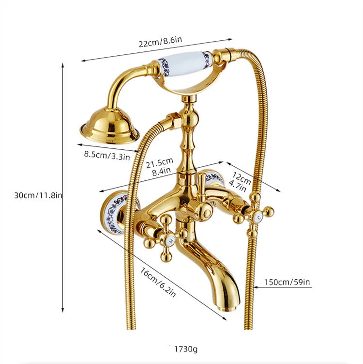 Luxury Gold Bathroom Shower Faucet Brass Bathtub and Shower Faucet Wall-Mounted Bath and shower Faucet Classical Dual Handle