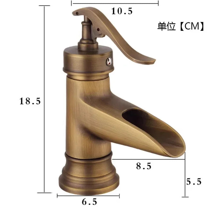 Copper antique brass washbasin hot and cold faucet European retro washbasin waterfall faucet single handle