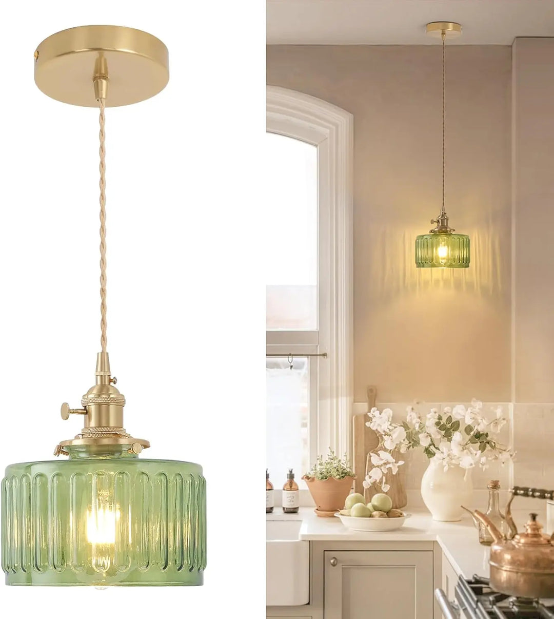 Hanging lamp glass pendant light E27 striped pendant light suitable for dining rooms, kitchens, cafes, bedside pendant lights