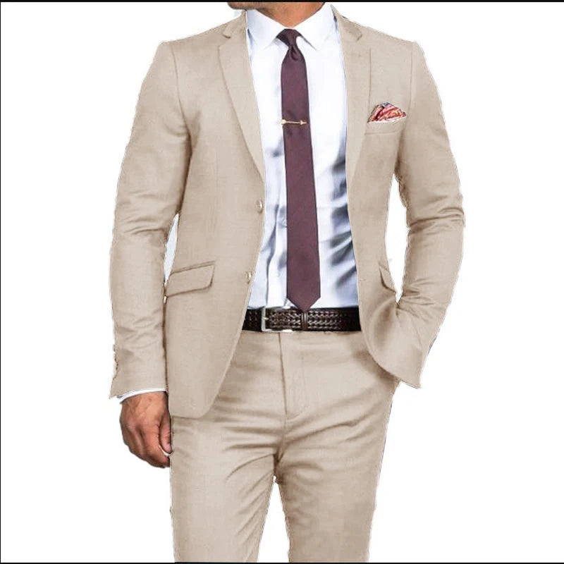 Men's Formal Fit Single breasted Elegant man suit Customized  Casual Business Office Jacket Set of Two Comfortable