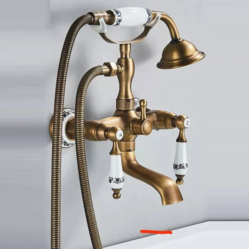 .  Bathroom Bath Wall Mounted Hand Held Antique Brass Shower Head Kit Shower Faucet Sets YT-5328-B