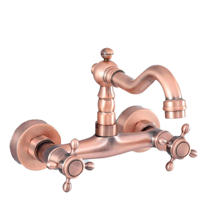 Antique Red Copper Brass Bathroom Kitchen Basin Sink Faucet Mixer Tap Swivel Spout Wall Mounted msf862
