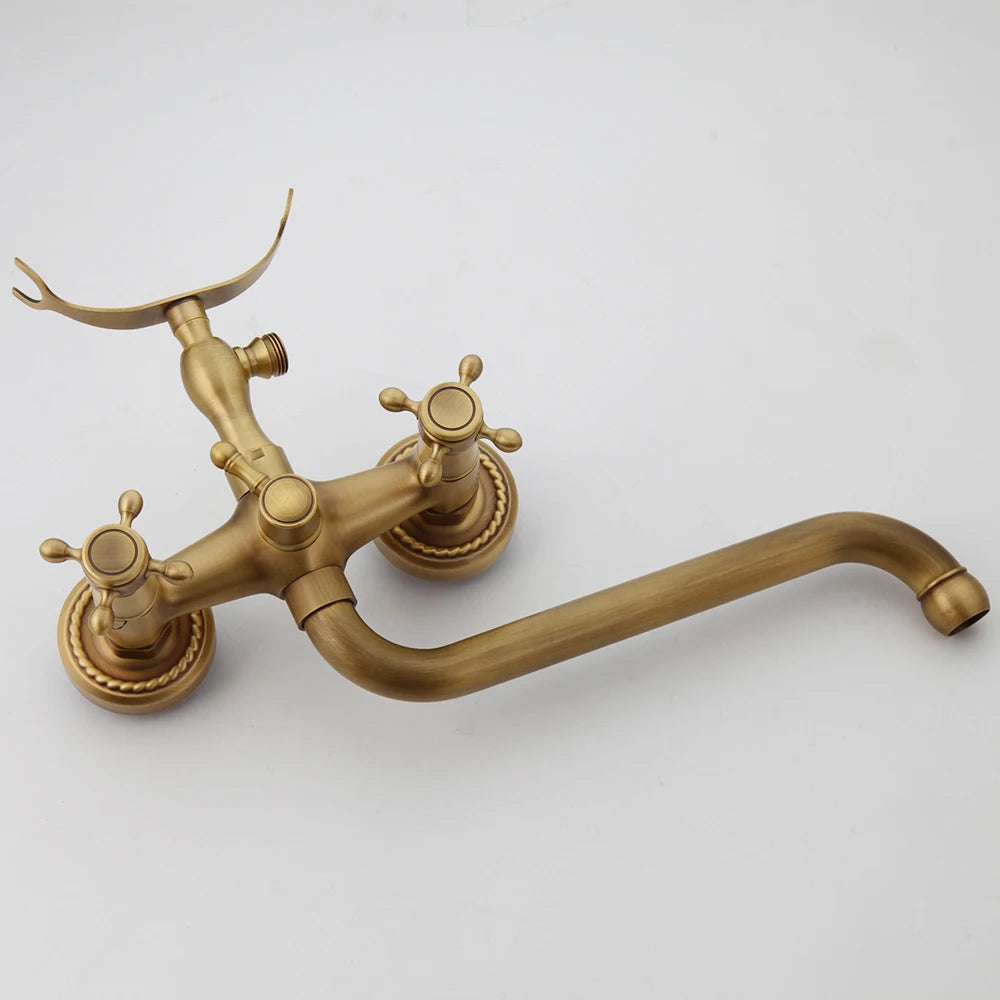 ZAPPO Antique Brass Bathtub Faucet Wall Mount With ABS Handshower Mixer Tap Bath Shower Tap