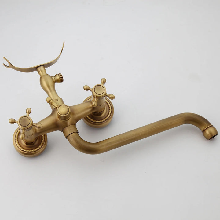 ZAPPO Antique Brass Bathtub Faucet Wall Mount With ABS Handshower Mixer Tap Bath Shower Tap