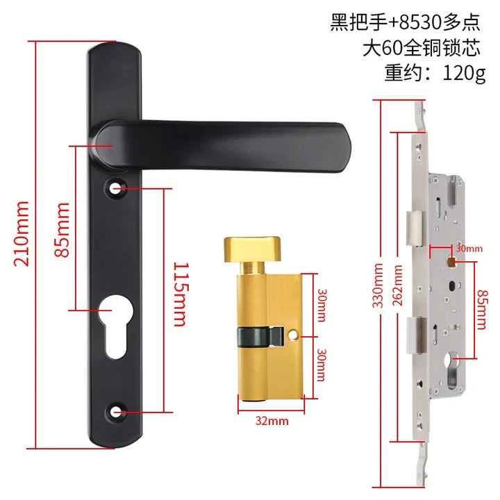 Broken Bridge Aluminum Alloy Door Lock, Swing Door, Plug-in Multi-point Handle Lock