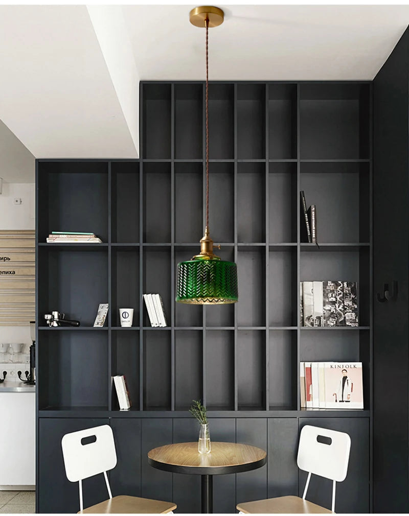 Suspension Green Stripe Glass Chandelier E27 Restaurant Pendant Light For Dining Room Kitchen Cafe Bedside Hanging Lamp Fixtures