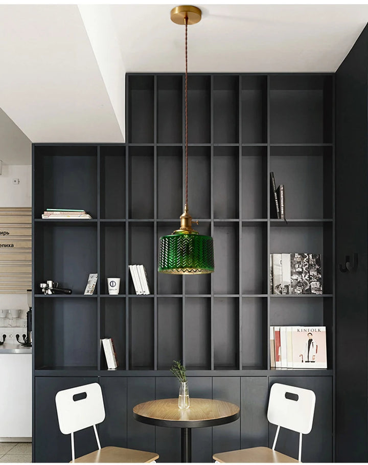 Suspension Green Stripe Glass Chandelier E27 Restaurant Pendant Light For Dining Room Kitchen Cafe Bedside Hanging Lamp Fixtures