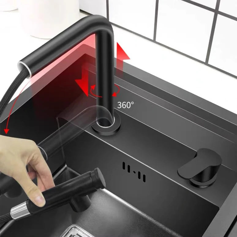 Nano Hidden Bar Kitchen Sink Black Folding Faucet Mini Small Single Bowl Wash Basin Stainless Steel Soap Dispenser Accessories