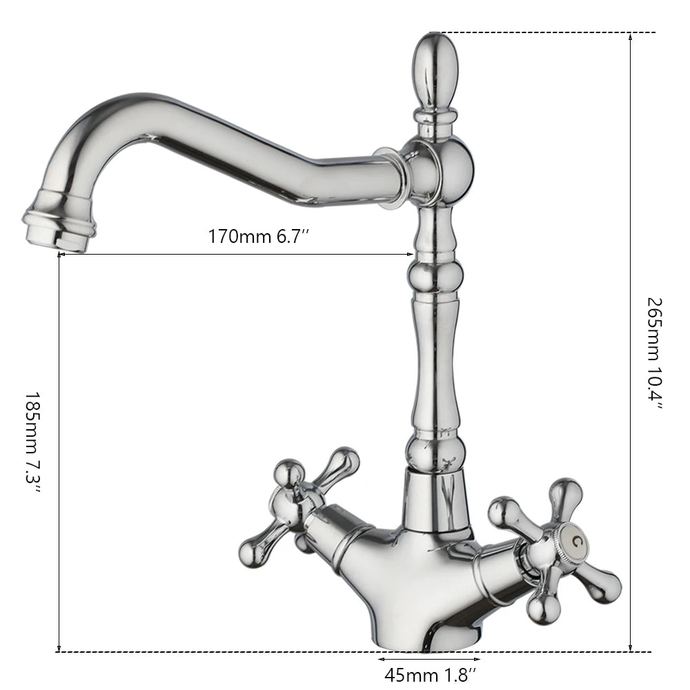 ZAPPO Kitchen Sink Faucet Polish Chrome Double Cross Handle Mixer 360° Swivel Spout Kitchen Faucets Tap Hot and Cold Water Taps