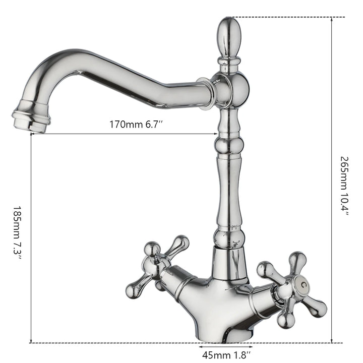 ZAPPO Kitchen Sink Faucet Polish Chrome Double Cross Handle Mixer 360° Swivel Spout Kitchen Faucets Tap Hot and Cold Water Taps